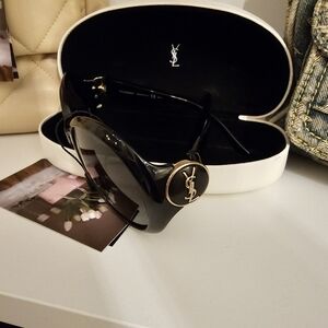 Yves Saint Laurent Black Sunglasses with Gold YSL Medallion